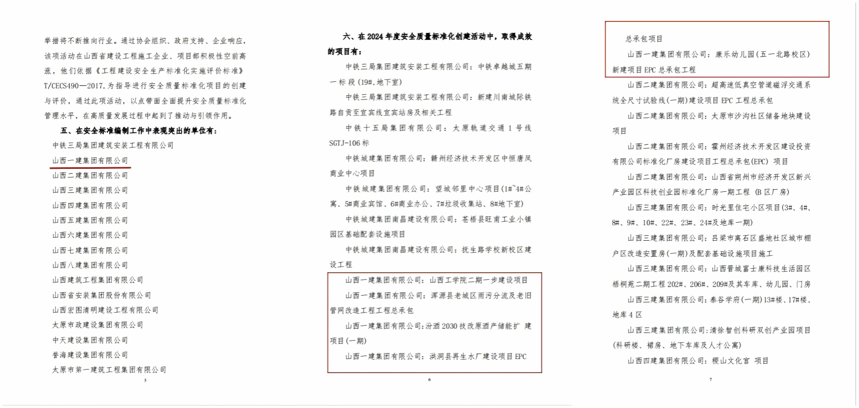 山西建投一建集团揽获十项安全质量标准化奖项